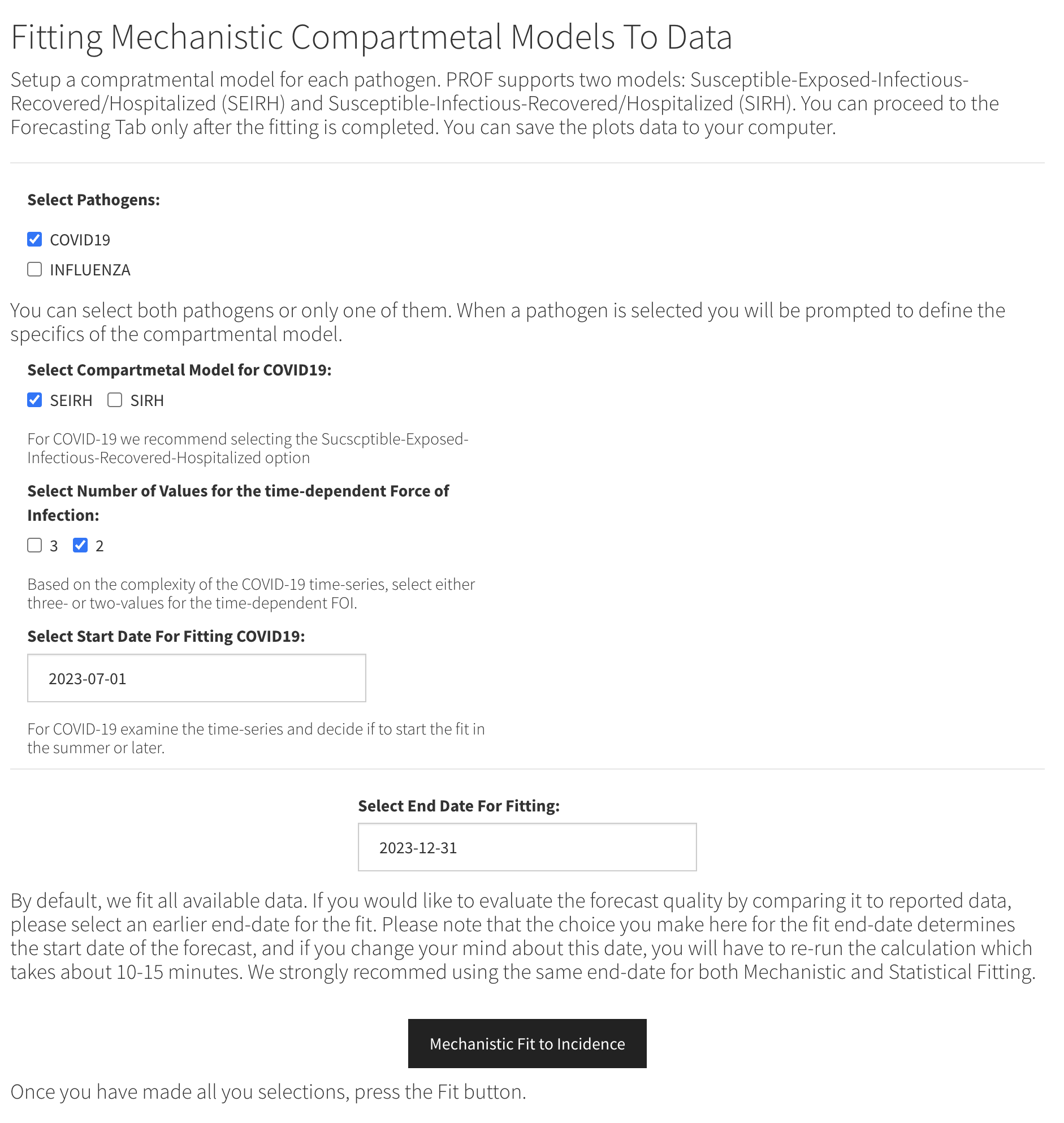 Figure 2: California selecting a two-value FOI to fit the 2023-24 season starting on July 1, 2023 and ending in December 31, 2023.